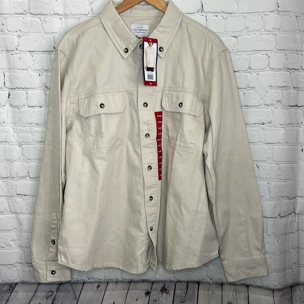 Lucky Brand Beige Mens Long Sleeve Button Down Shirt size xl Oatmeal NEW